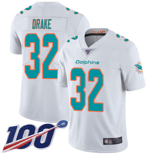 Nike Miami Dolphins 32 Kenyan Drake White Men Stitched NFL 100th Season Vapor Limited Jersey